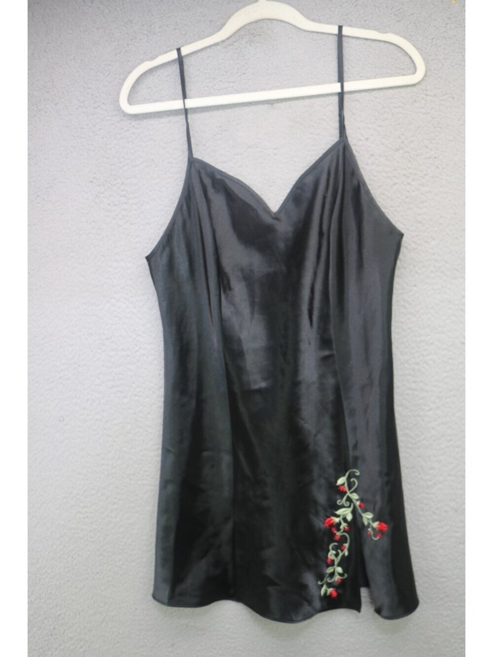 Delicates Black‎ Satin Slip Dress/Gown-Medium-Slit-Embroidered-Sexy-Whimsigoth